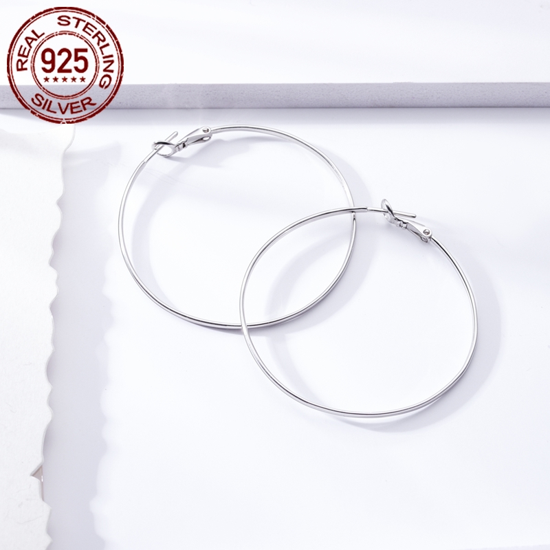 Women's 925 Silver Large Silvery 50MM Earrings, Gift Idea